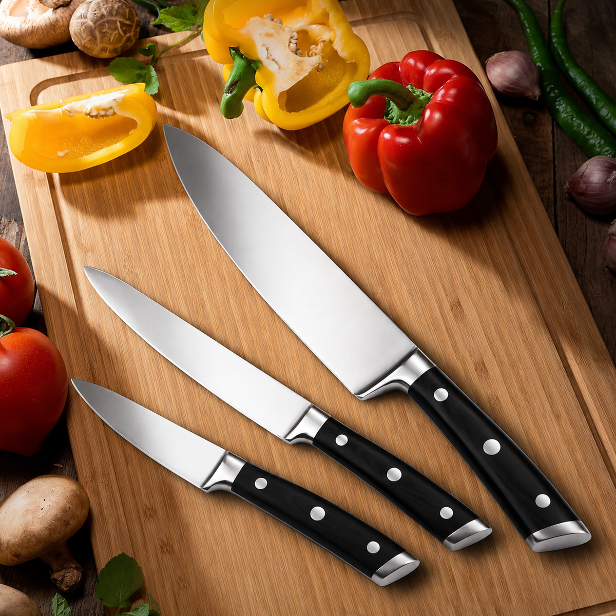 VEYUNA Knife Set 3-Piece – German Stainless Steel for Fresh Food Prep