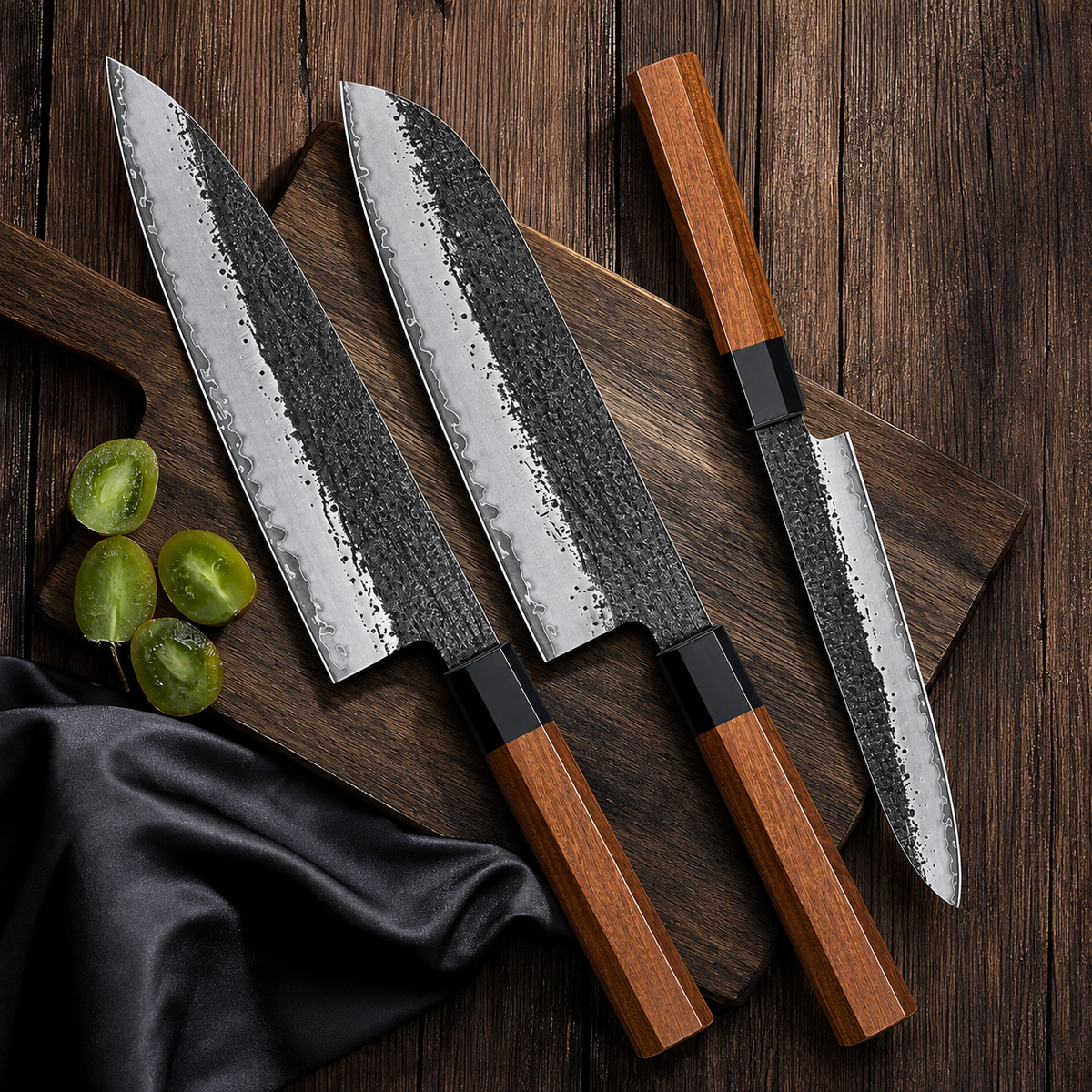 VEYUNA Knife Set 3-Piece – 9-Layer 10Cr15MoV Steel for Fresh Food Prep