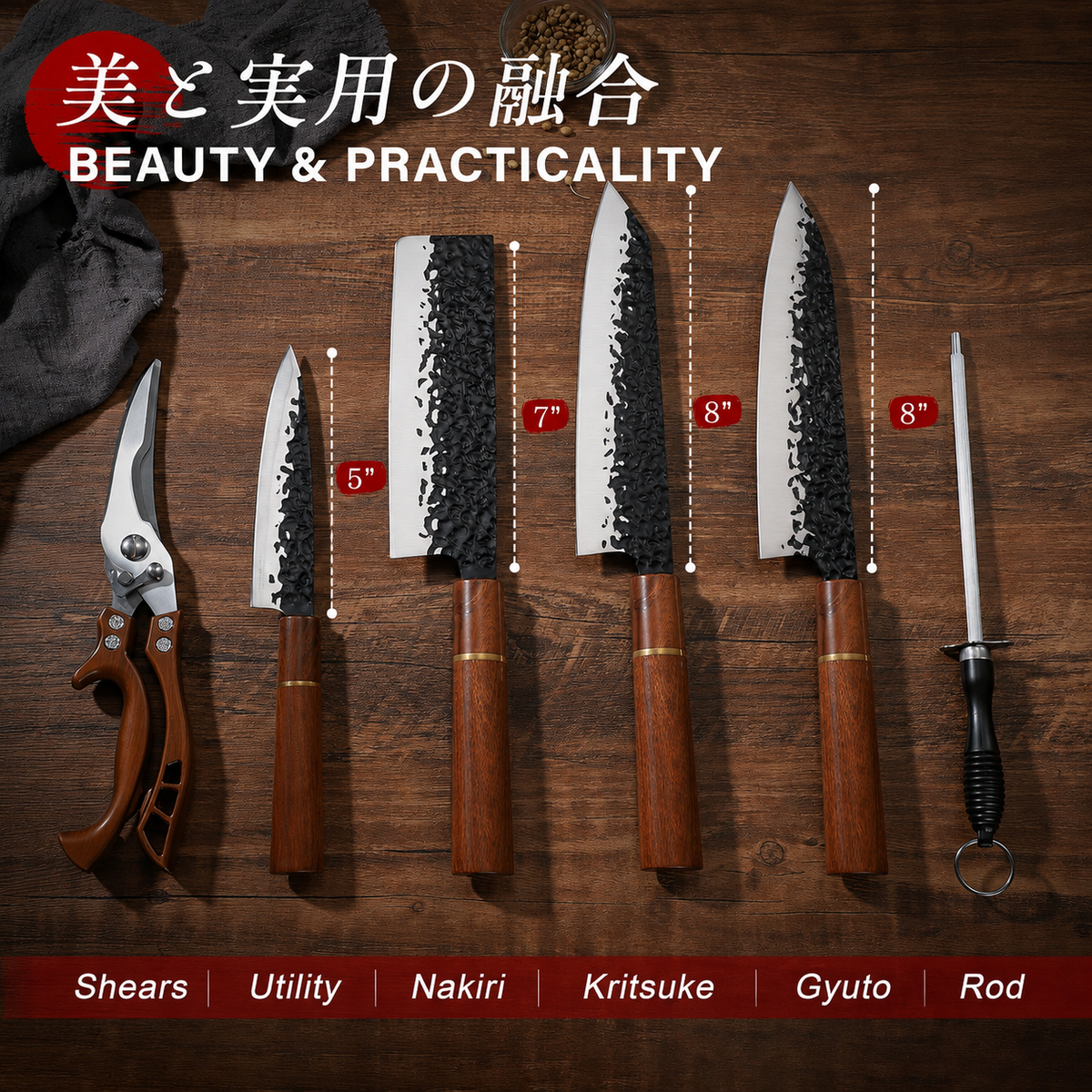 VEYUNA Knife Set 7-Piece – Hand-Forged High-Carbon Steel for Fresh Food Prep