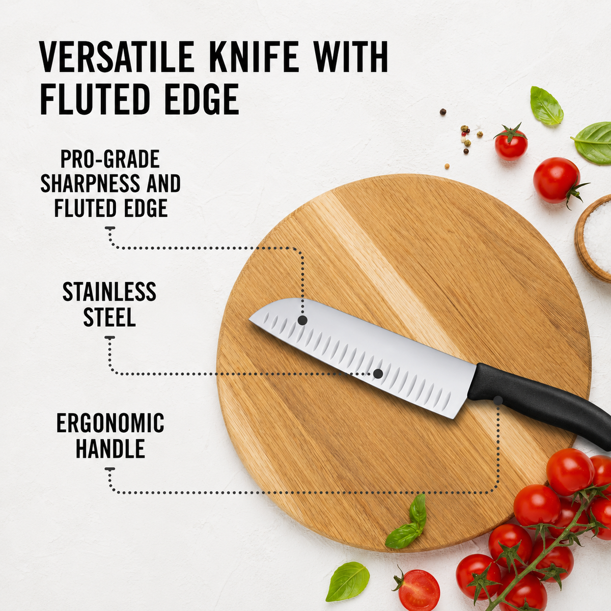 VEYUNA Santoku Knife 17cm – Extra-Sharp Stainless Steel for Fresh Food Prep