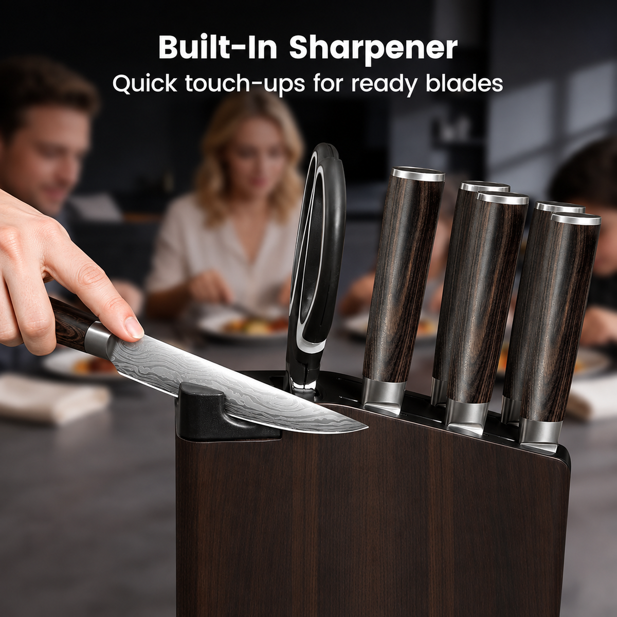 VEYUNA Knife Set 15-Piece – Damascus Pattern Magnetic Block for Fresh Food Prep
