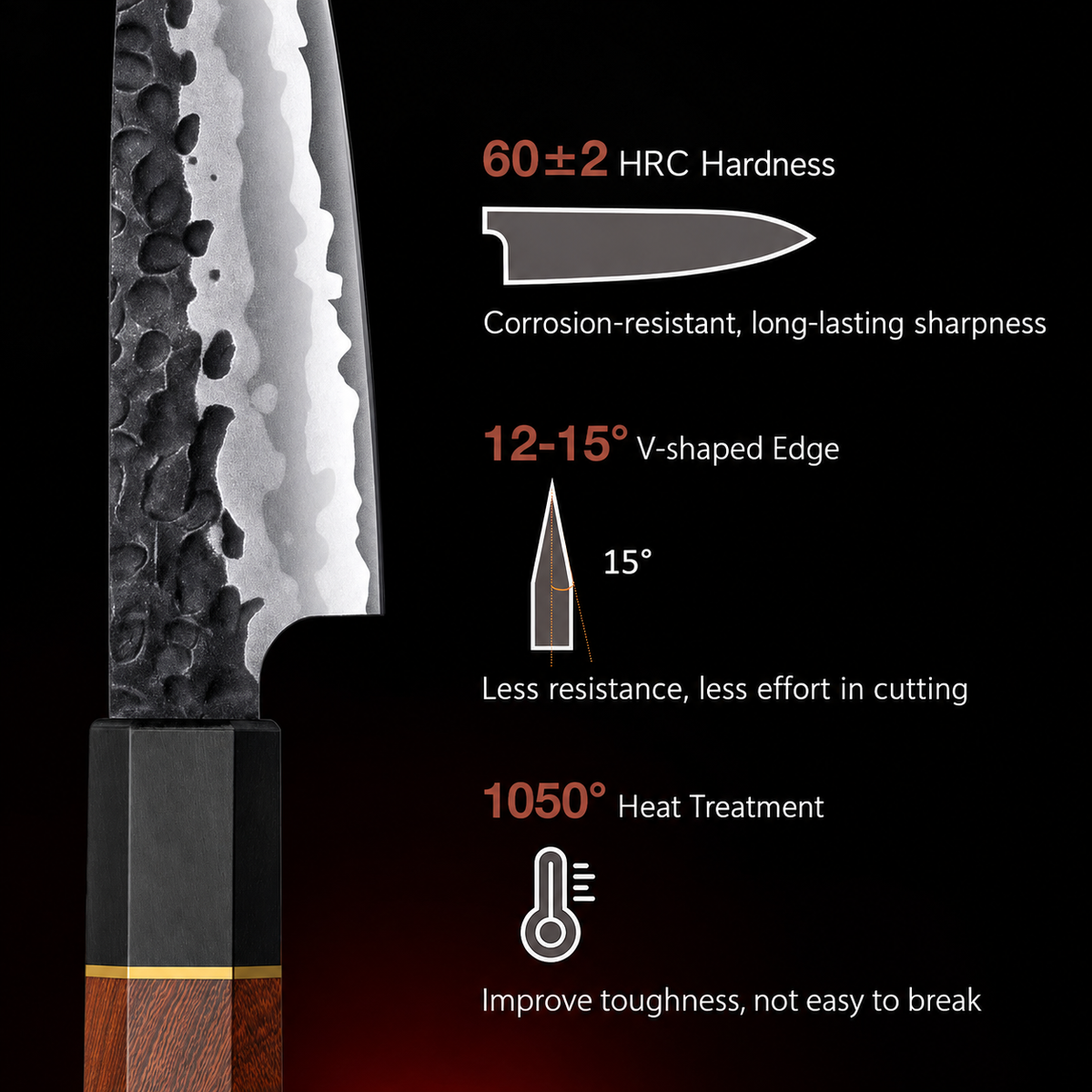 VEYUNA Knife Set 8-Piece – 10Cr15MoV High-Carbon Steel for Fresh Food Prep
