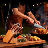 VEYUNA Knife Set 8-Piece – High-Carbon Steel with Wood Block for Food Prep