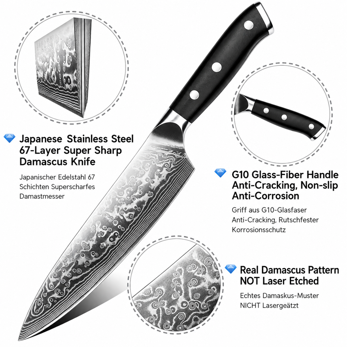 VEYUNA Chef Knife 8-Inch – 67-Layer Damascus Steel for Fresh Food Prep