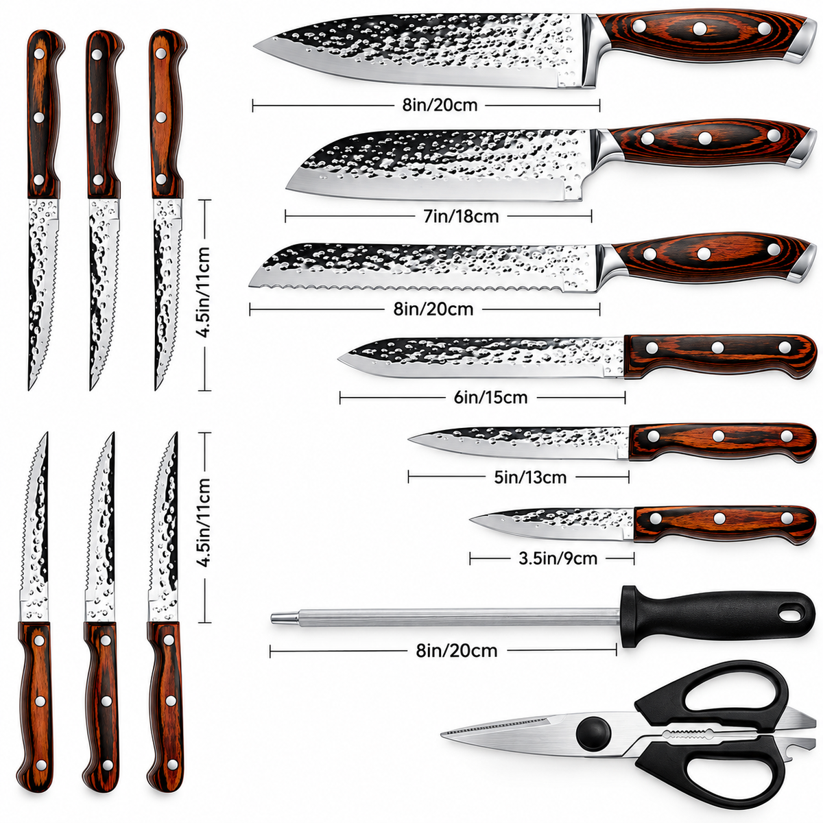VEYUNA Knife Set 15-Piece – High-Carbon Steel Block Set for Food Prep