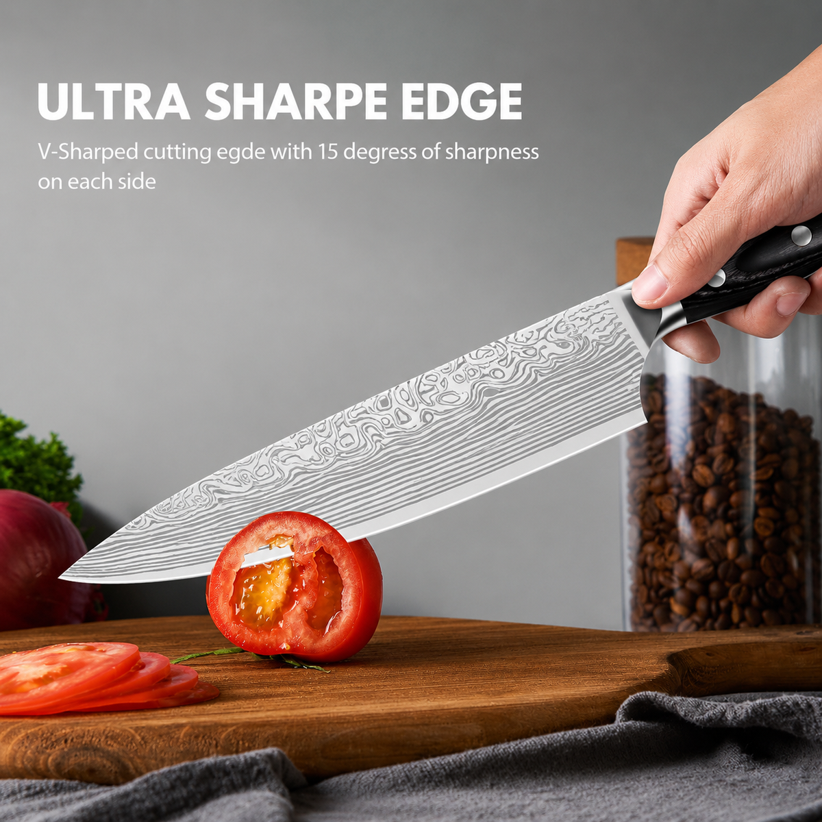 VEYUNA Chef Knife 8-Inch – German Steel Full-Tang Blade for Fresh Food Prep