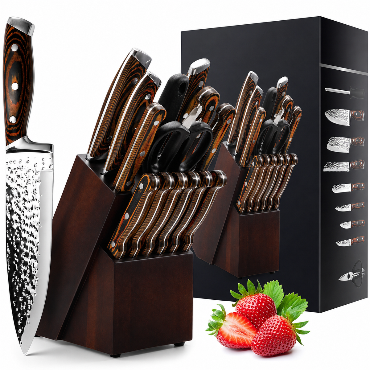 VEYUNA Knife Set 15-Piece – High-Carbon Steel Block Set for Food Prep