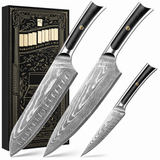 VEYUNA Knife Set 3-Piece – VG10 Damascus Steel, Full Tang for Fresh Food Prep