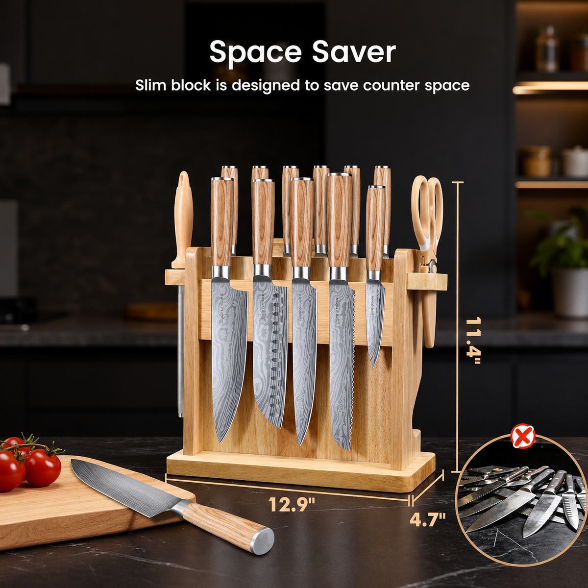 VEYUNA Knife Set 14-Piece – German Steel Magnetic Block for Fresh Food Prep