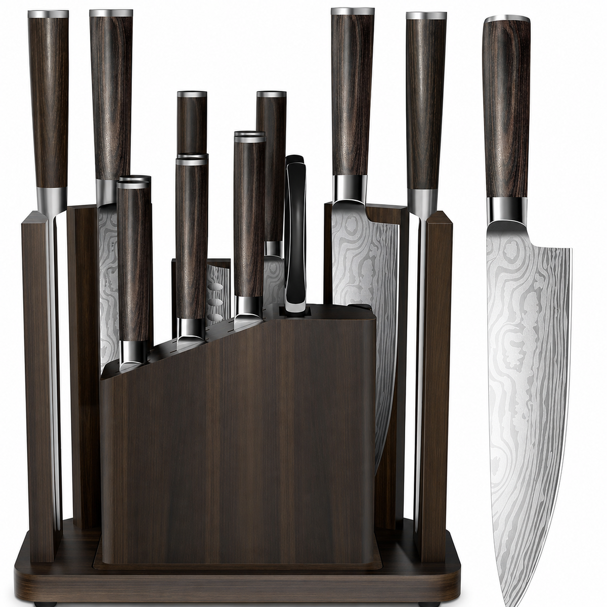 VEYUNA Knife Set 15-Piece – Damascus-Style Blades with Magnetic Block for Food Prep