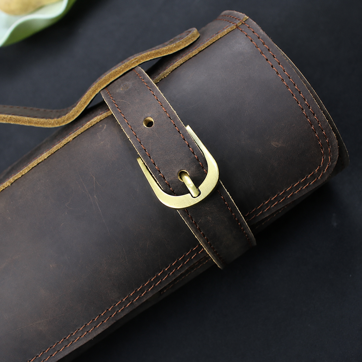 VEYUNA Knife Roll - Full Grain Leather, Rustic Brown for Food Prep Knives