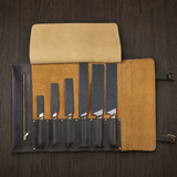 VEYUNA Knife Roll - Full Grain Leather, Rustic Brown for Food Prep Knives