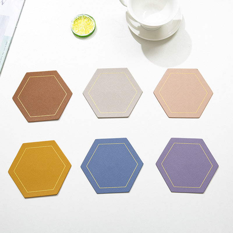 VEYUNA Kitchen Leather Coasters, Waterproof Heat Resistant Hexagon Cup Mats