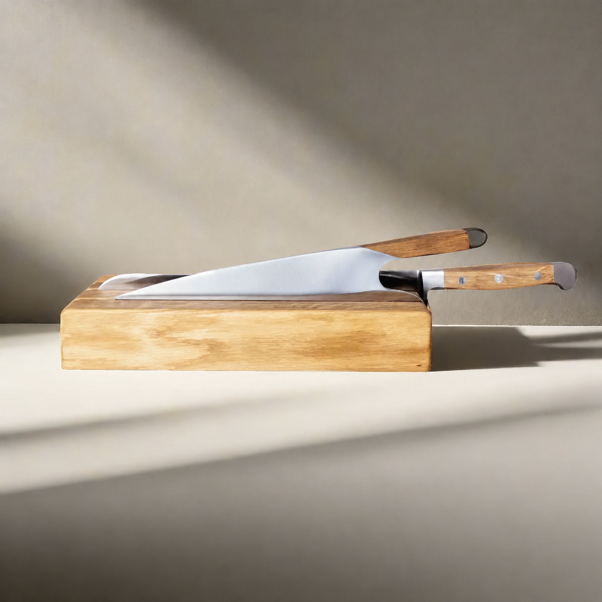 VEYUNA Knife Holder - 2-Knife Wood Stand for Chef & Bread Knives, Food Prep