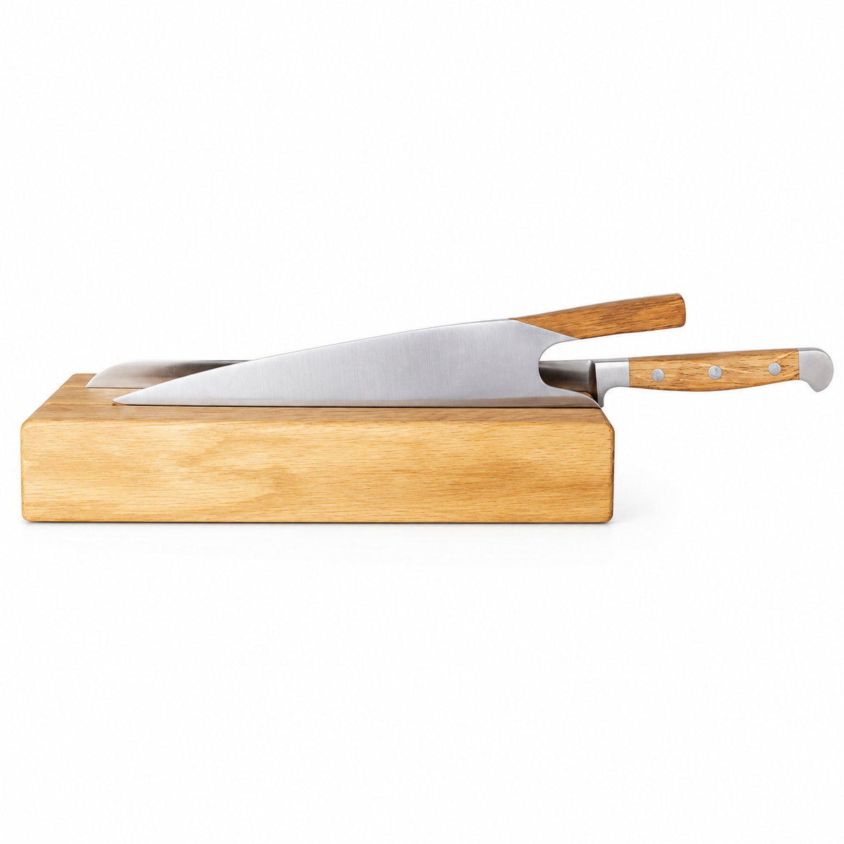 VEYUNA Knife Holder - 2-Knife Wood Stand for Chef & Bread Knives, Food Prep