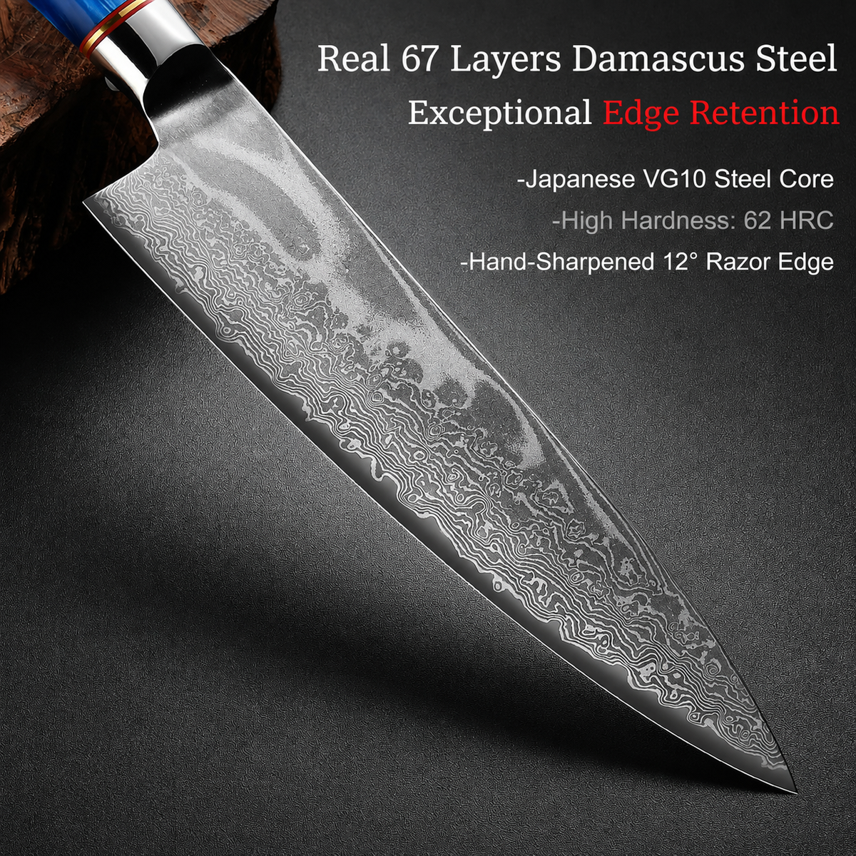 VEYUNA Chef Knife 8-Inch – VG10 Damascus Steel for Fresh Food Prep