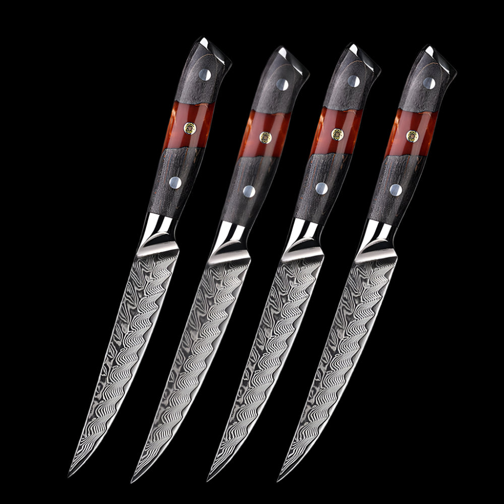 VEYUNA Steak Knife Set – 4-Piece 73-Layer Damascus Steel Food & Meat Knives