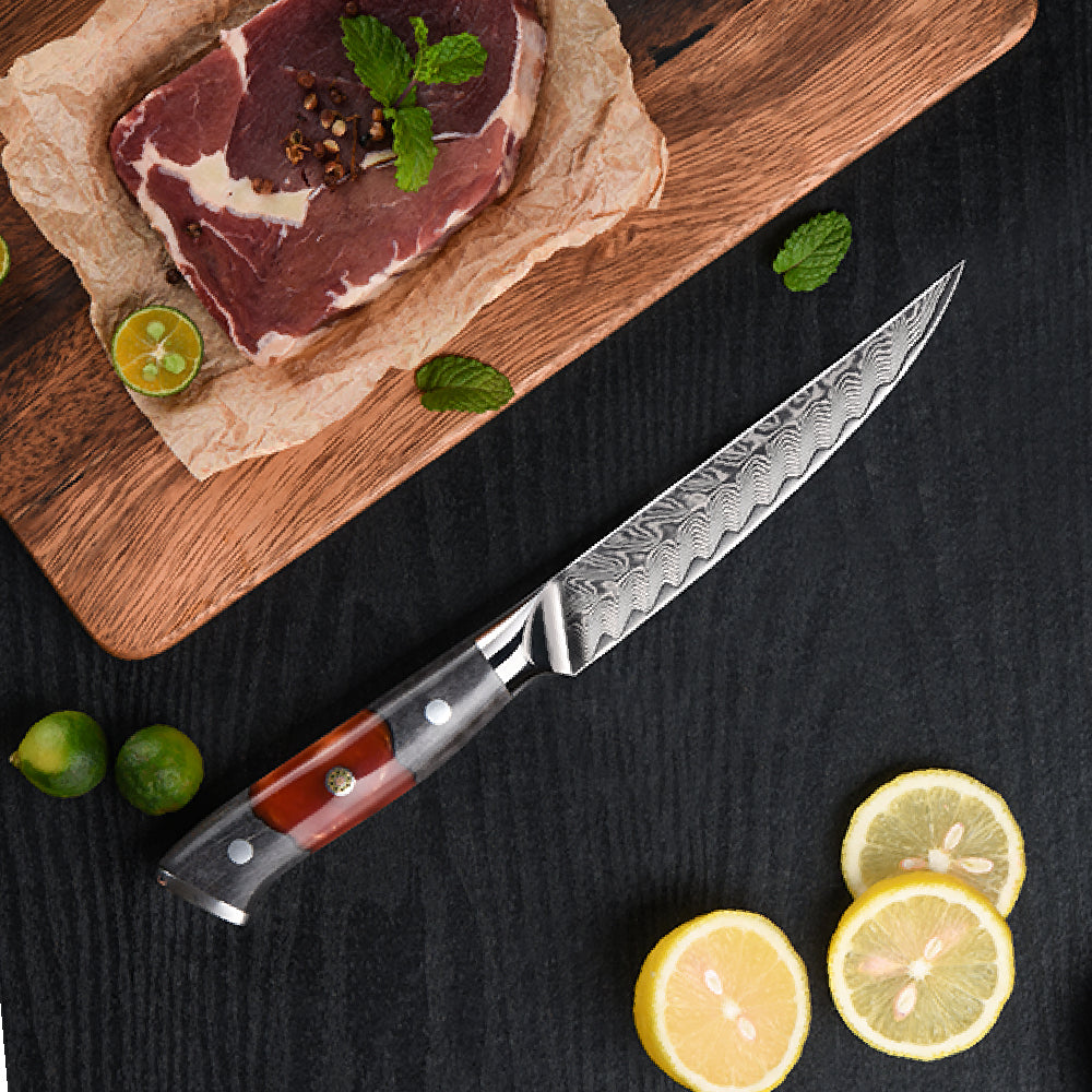 VEYUNA Steak Knife Set – 4-Piece 73-Layer Damascus Steel Food & Meat Knives