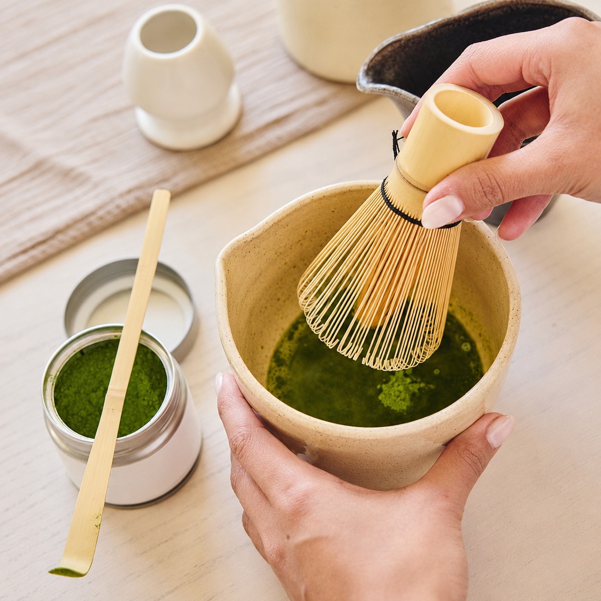 VEYUNA Matcha Light Bamboo Whisk & Scoop Set - Handcrafted Tea Ceremony Kit, Home