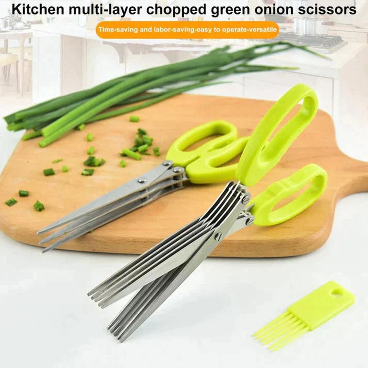 VEYUNA Multi-Blade Herb Scissors, Stainless Steel Food Prep Chopper with Cleaning Comb