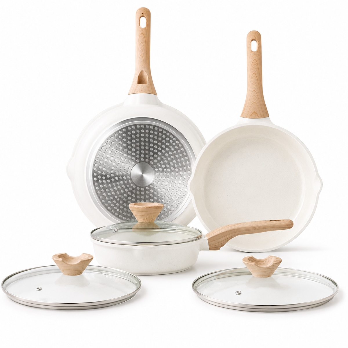 VEYUNA Ceramic Nonstick Pan Set with Lids – 3-Piece Induction Cookware for Food Prep