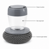VEYUNA Soap Dispensing Palm Brush 2-in-1 Steel Wire Dish Scrubber with Soap Reservoir