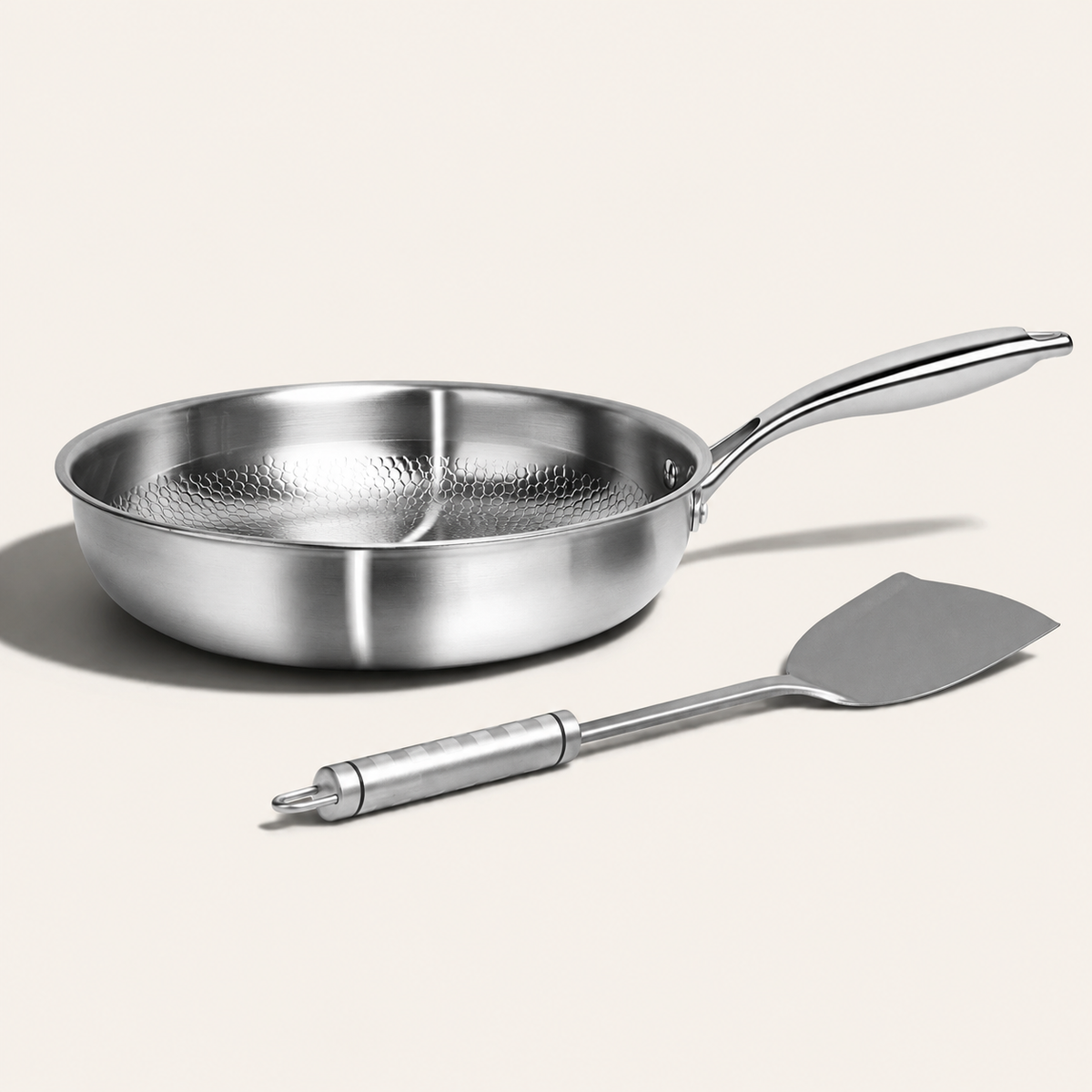 VEYUNA Titanium Hammered Pan & Flipper Set - Food Prep Cookware Duo