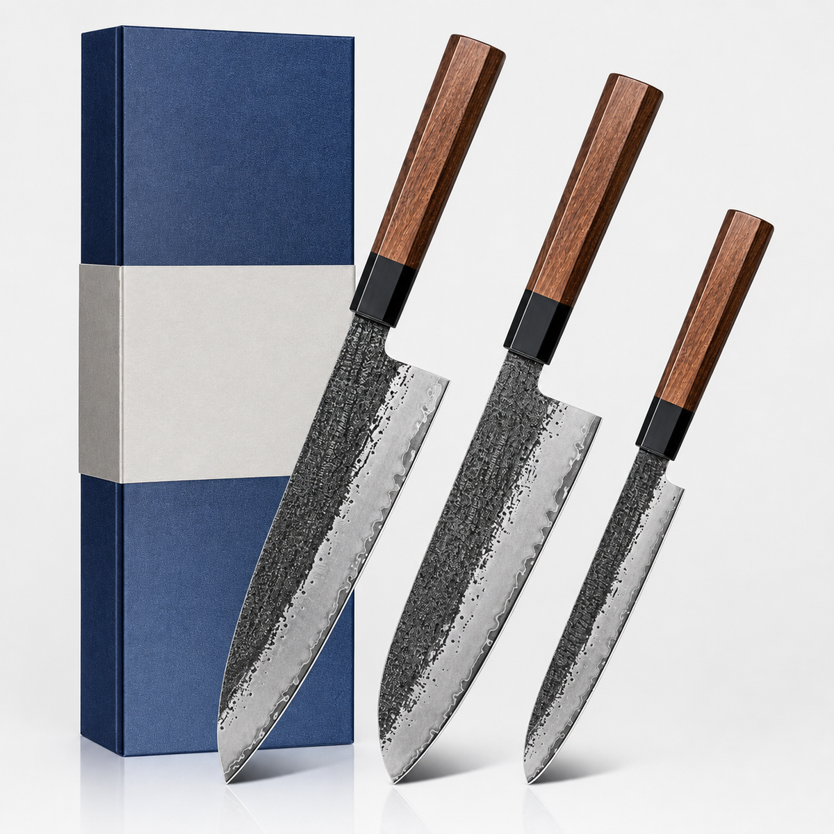 VEYUNA 3-Piece Knife Set 3-Piece – 9-Layer 10Cr15MoV Steel for Fresh Food Prep