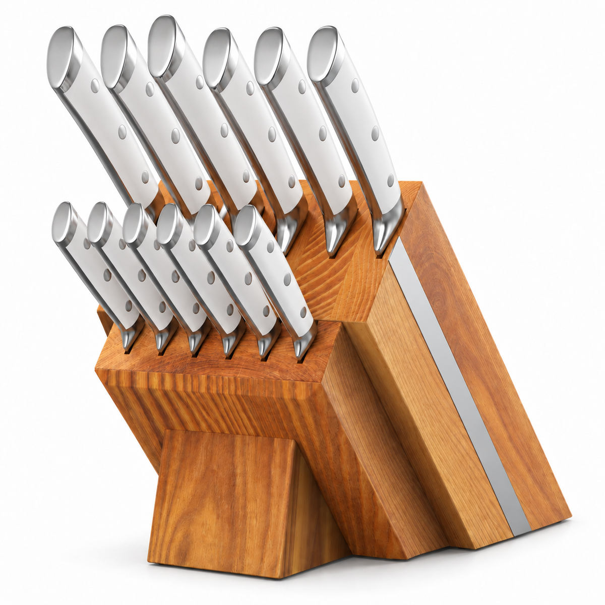 VEYUNA 12-Piece Knife Block Set with White Handles, High Carbon Steel, NSF Certified
