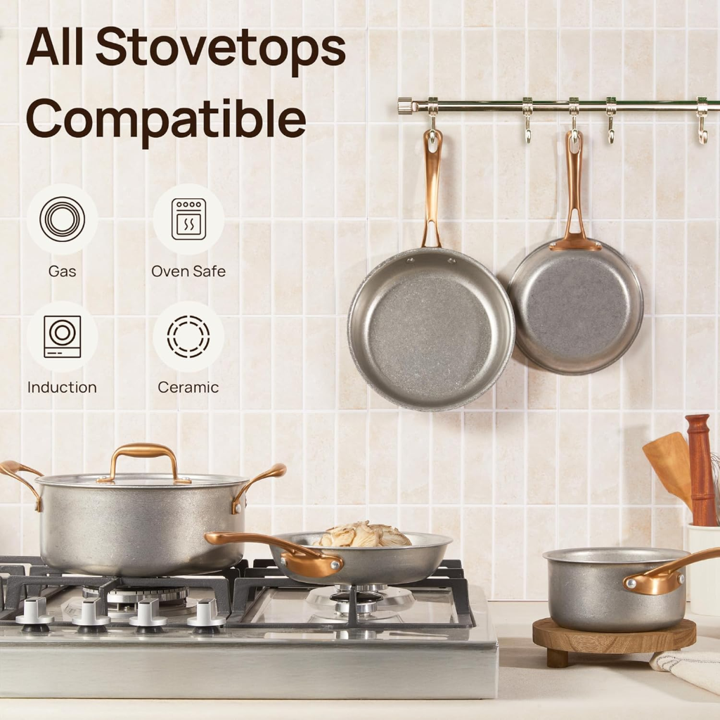 VEYUNA 8-Piece Stainless Steel Cookware Set, Non-Toxic, Meal Prep, Induction Safe