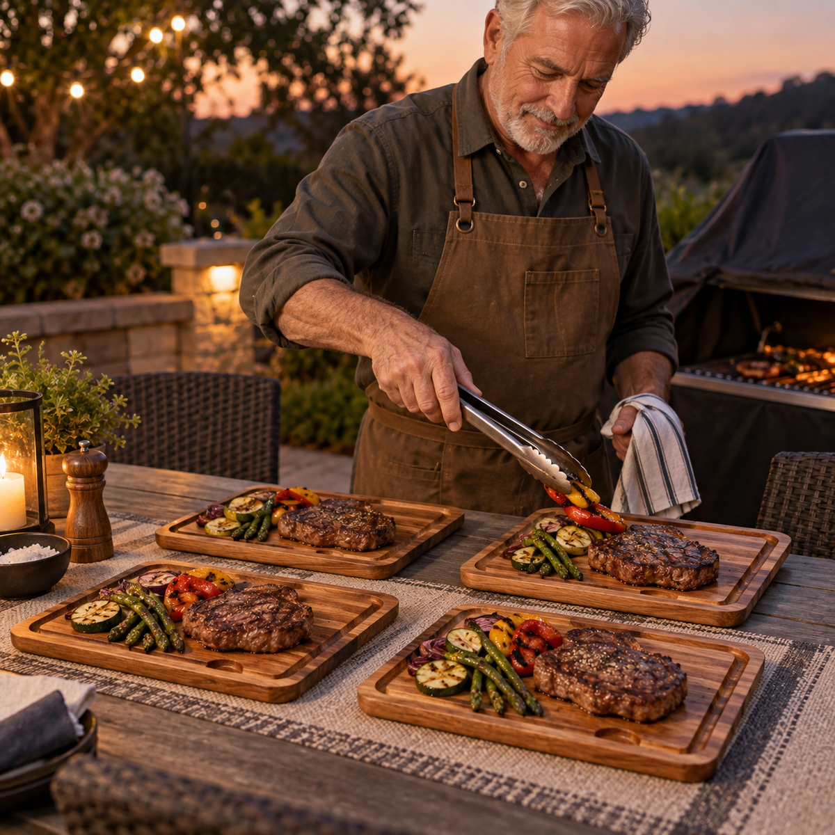 VEYUNA Bistecca Plate Set 4-Piece Wooden Steak Serving Boards with Juice Grooves