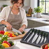 VEYUNA Japanese Damascus Steel Knife Set 6-Piece with Honing Rod and Green Handles