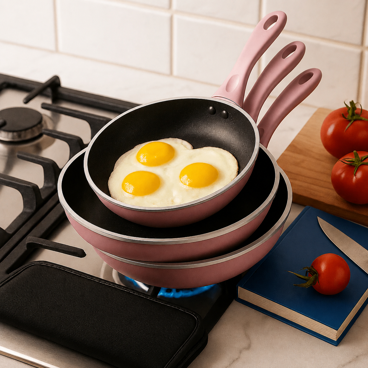 VEYUNA Frying Pan Set – 3-Piece Nonstick Cookware, Induction Ready, Easy Clean, Home