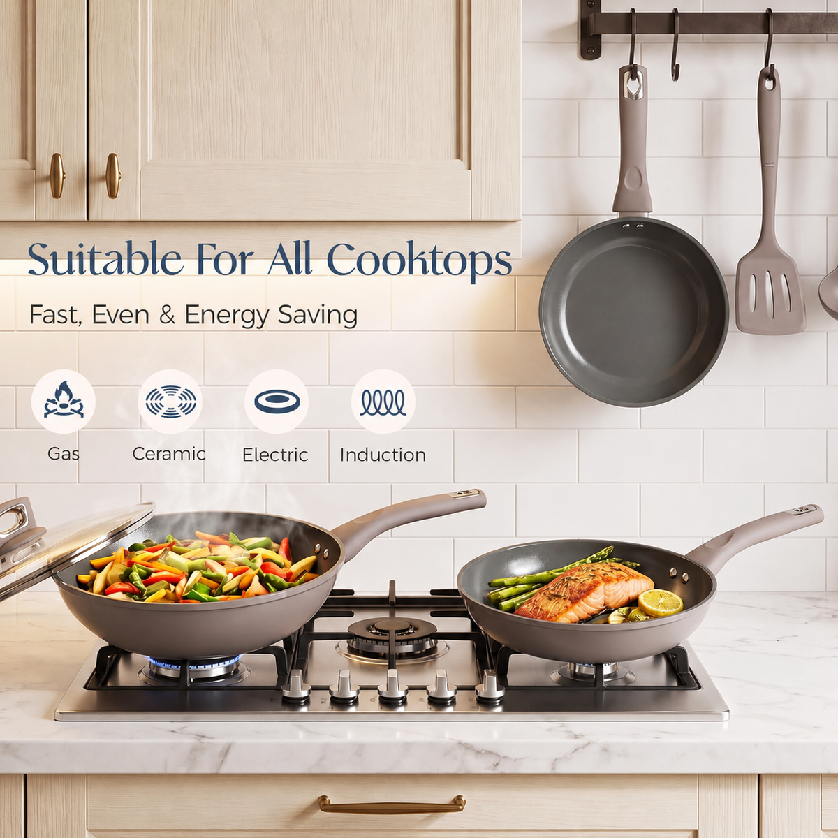 VEYUNA 19-Piece Nonstick Cookware Set, Induction Safe, Meal Prep, Pots & Pans