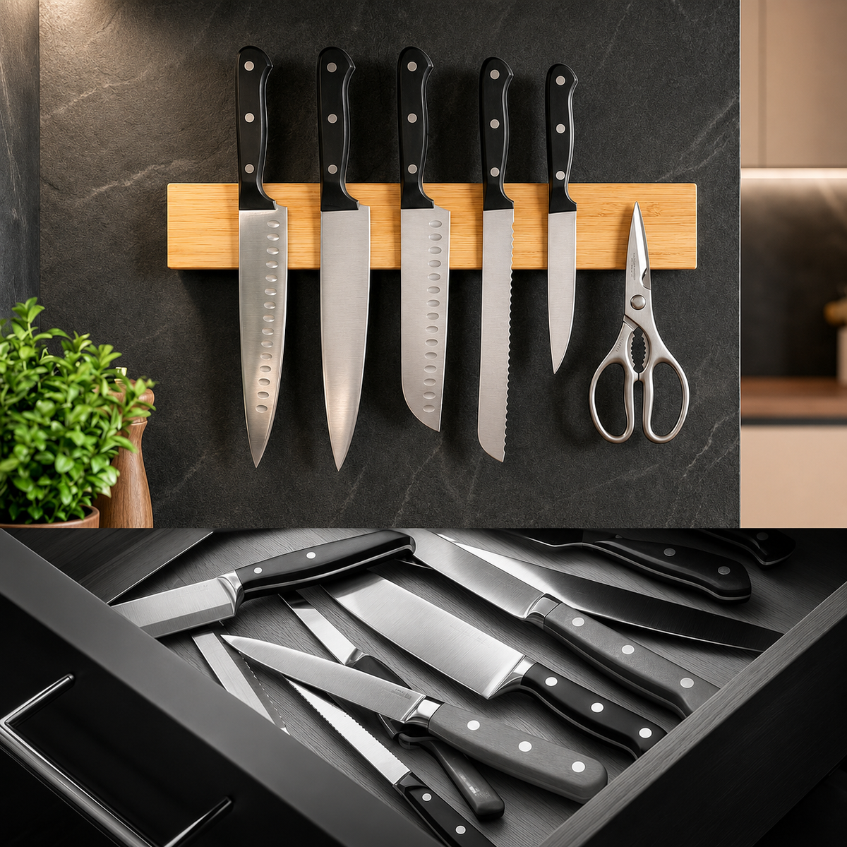 VEYUNA Magnetic Knife Holder – 16-Inch Bamboo Wall Rack for Food Prep Tools