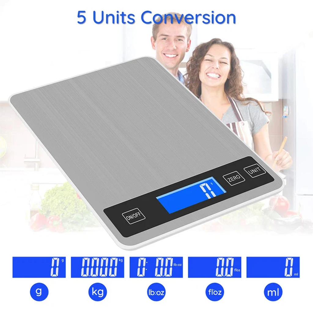 VEYUNA Digital Kitchen Scale 5kg – Stainless Steel for Accurate Food Portions