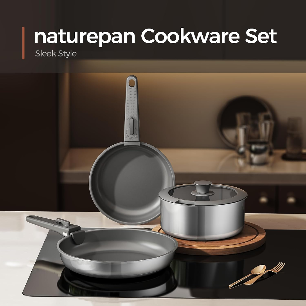VEYUNA Ceramic Cookware Set, 5-Piece Nonstick Induction Pots & Pans for Meal Prep