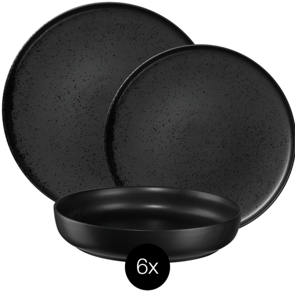 VEYUNA Dinnerware Set 18-Piece – Black Ceramic Plates & Bowls for Dining