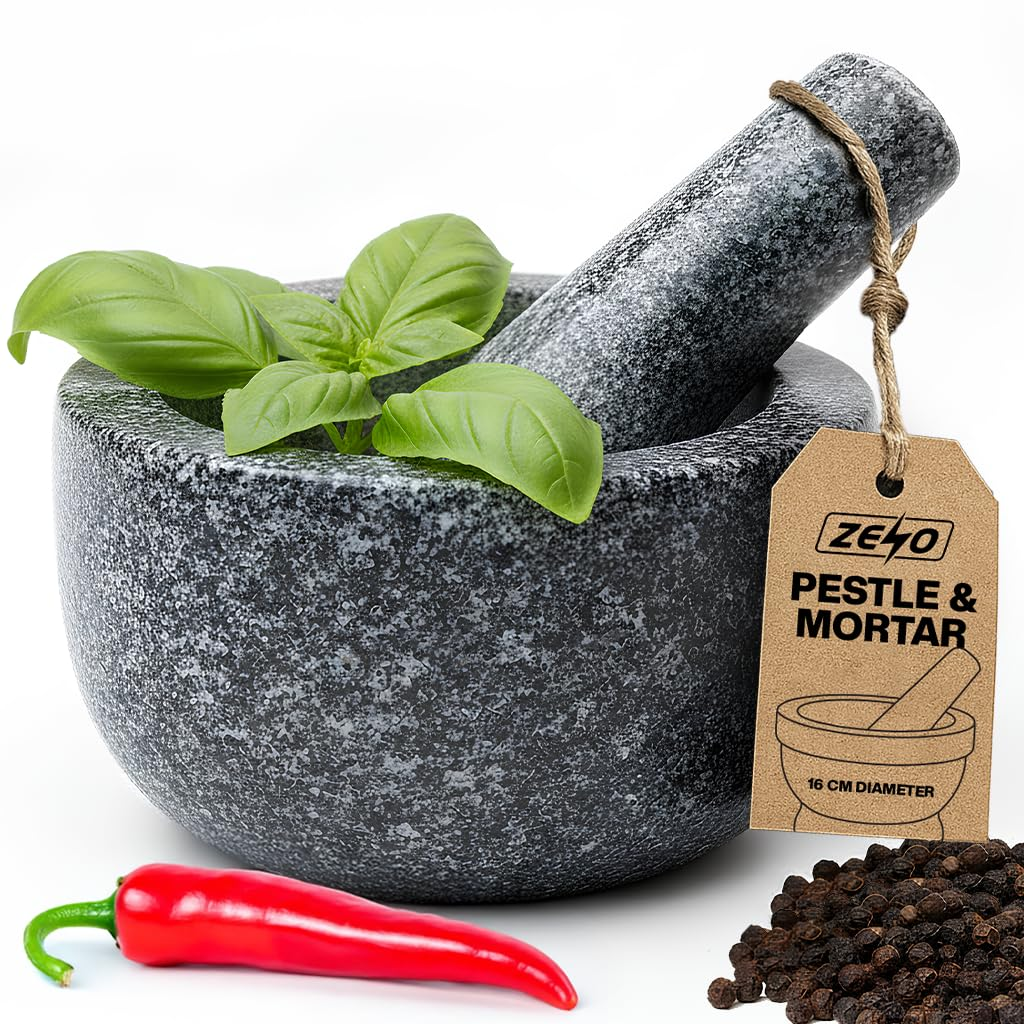 VEYUNA Granite Mortar & Pestle 16cm – Heavy-Duty Grinder for Food Prep