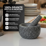 VEYUNA Granite Mortar & Pestle 16cm – Heavy-Duty Grinder for Food Prep