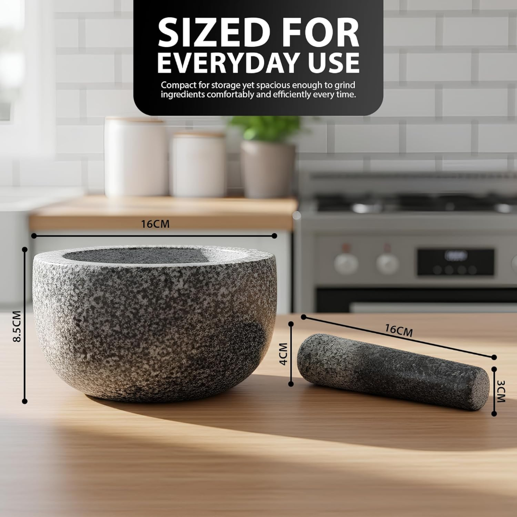 VEYUNA Granite Mortar & Pestle 16cm – Heavy-Duty Grinder for Food Prep