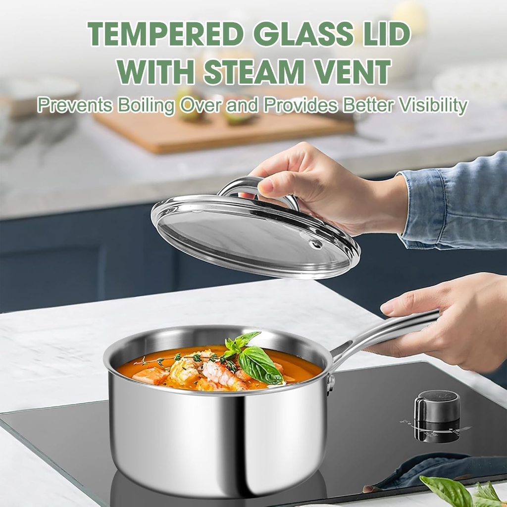 VEYUNA Cookware Set – 11-Piece 3-Ply Stainless Steel for Food Prep