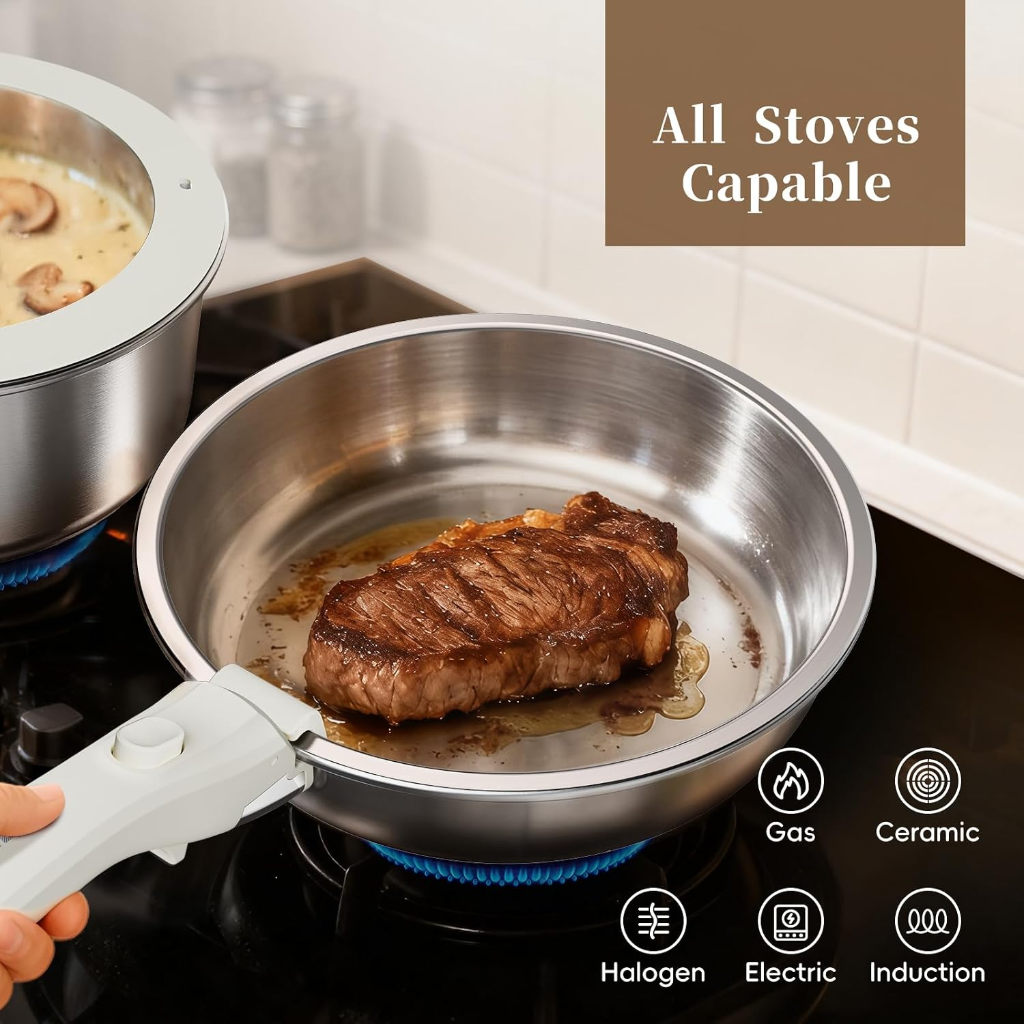 VEYUNA Cookware Set – 10-Piece Stainless Steel Nonstick Set for Food Prep