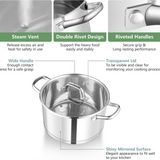 VEYUNA Stock Pot – 7.8L Tri-Ply Stainless Steel with Lid for Food Prep