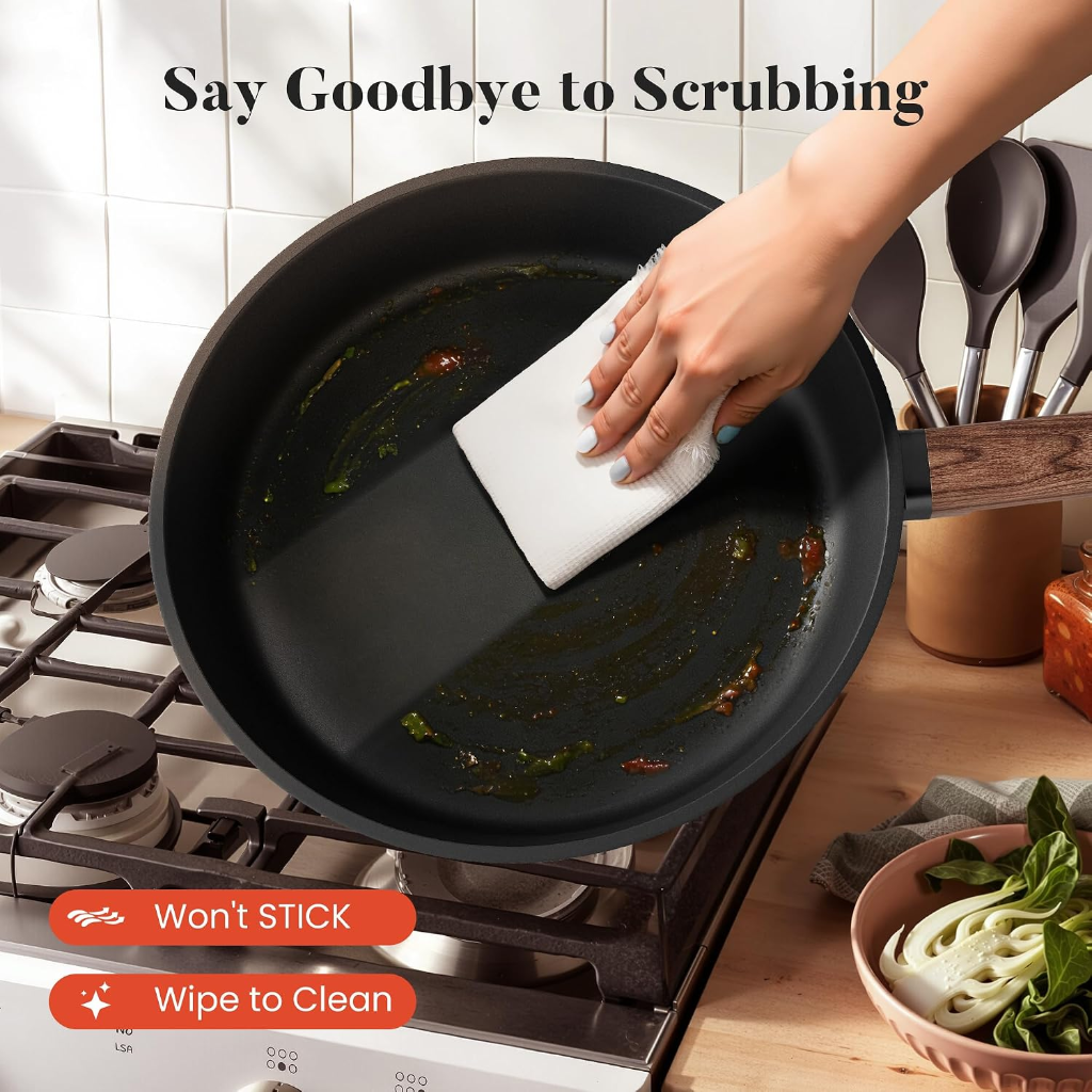 VEYUNA Cookware Set 10pc Nonstick Induction Pans, Non-Toxic Meal Prep