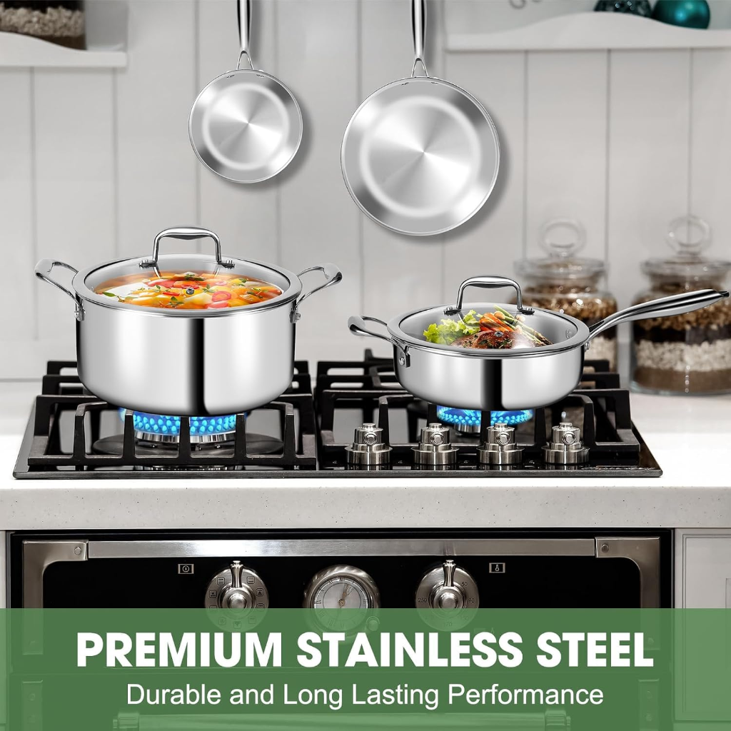 VEYUNA Cookware Set – 11-Piece 3-Ply Stainless Steel for Food Prep