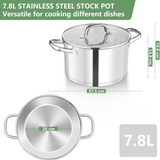 VEYUNA Stock Pot – 7.8L Tri-Ply Stainless Steel with Lid for Food Prep
