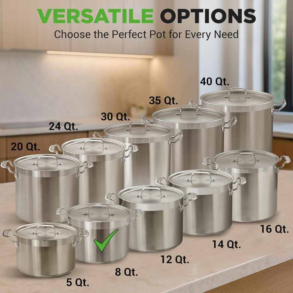 VEYUNA 7L Stainless Steel Stock Pot - 18/8 Food Grade, Meal Prep, Induction