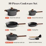 VEYUNA Cookware Set 10pc Nonstick Induction Pans, Non-Toxic Meal Prep