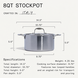 VEYUNA Stock Pot – 8-Quart 5-Ply Stainless Steel for Fresh Food Prep